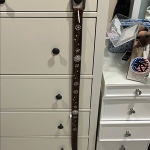 Ariat Brown Genuine Leather Belt with Gold Logo Stamp